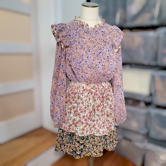 NEW Free The Roses Floral Multi Color Dress Layered Ruffles Long sleeves Size M - Picture 17 of 17
